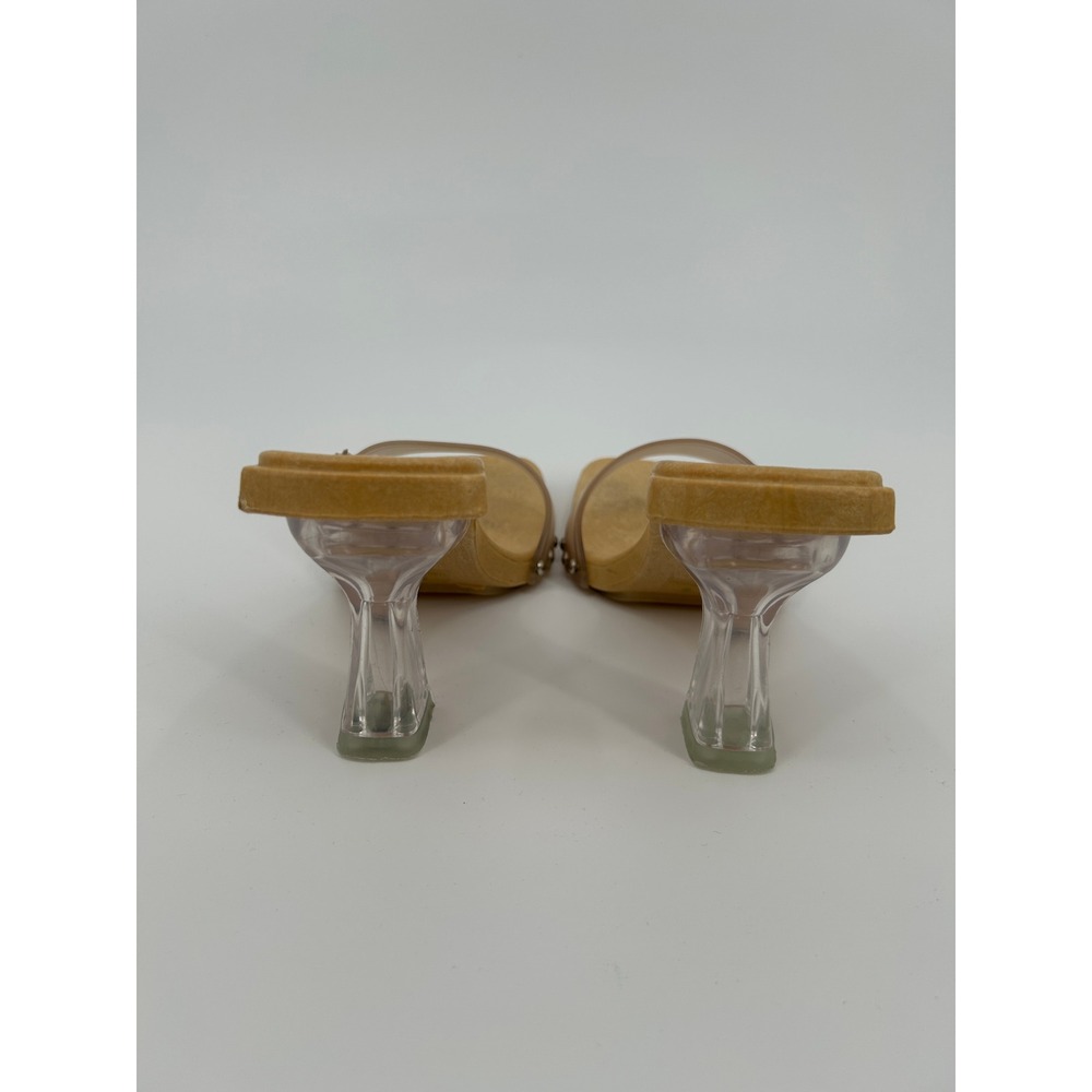 725 Originals Vintage Lucite Heel Wood Slide Sandals Tan Size 8 - Picture 6 of 8